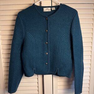 Vintage Carroll Reed Teal Wool Jacket Size 6 Button Front Floral Metal Buttons